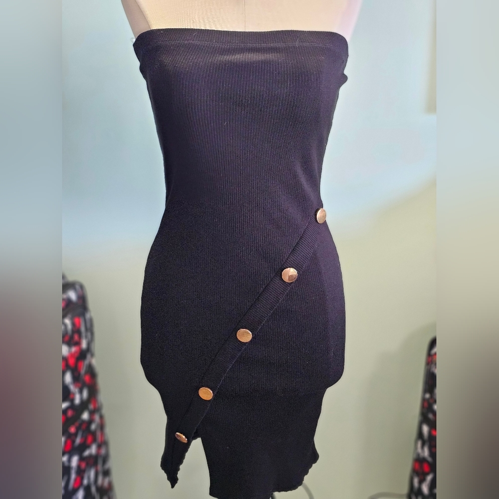 MEZZANINE Black Ribbed Bodycon Strapless Mini Dress